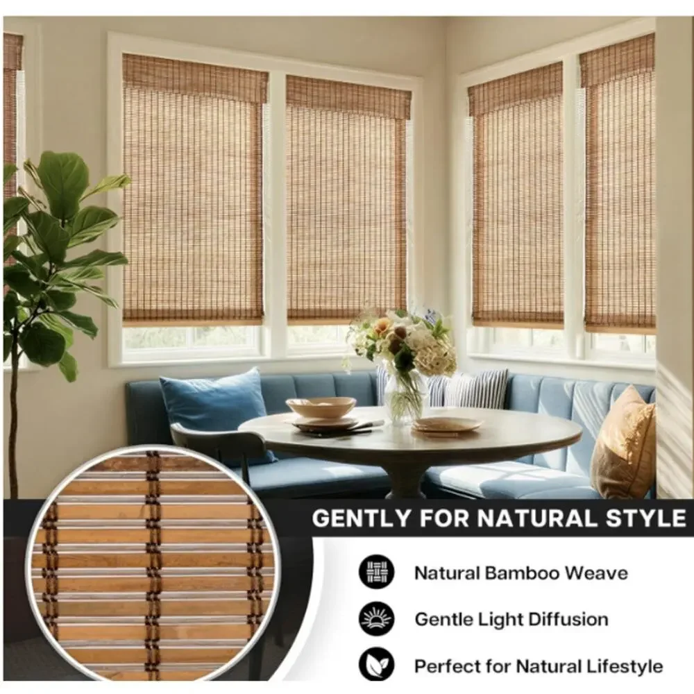 LazBlinds No-Drill Cordless Roman Shade - Light Filtering Natural Wood
